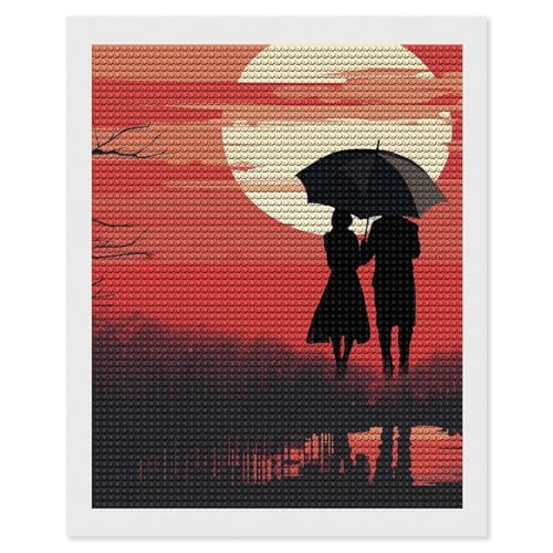 Peinture diamant 5D adultes 2 personnes sous le parapluie romantique
