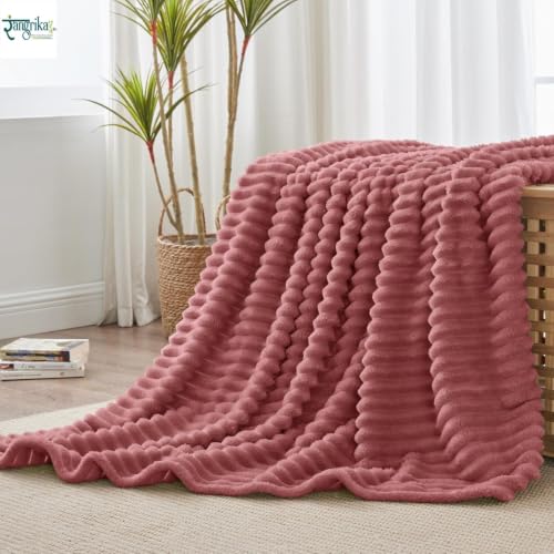Image of Rangrika.in Ultra Soft Bed Blanket, Premium Flannel Fleece Plush Throw, Ribbed Texture Mink Touch, Lightweight Warm Cozy AC & Mild Winter Use, Machine Washable (Mauve, Double)