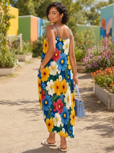 Image of SUZONANA Women Plus Size Summer Maxi Dress Spaghetti Strap Loose Sundress