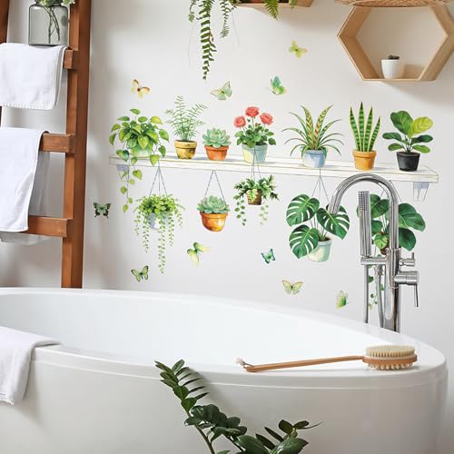 Image of Green Plant Wall Stickers, 3D Bonsai Tropical Betterfly Creative Vinyl Peel and Stick Removable Wall Art for Living Room Bedroom Home Office (Green Plant 5)