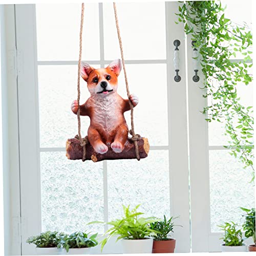 Yardwe Puppy Resin Decoration Outdoor Hanging Decor Dog Statues Outdoor Lawn Statues Animal Swing Statue Dog Ornament Puppy Figurine Resin Swing On Statue Animals Garden Statues Brown Fox #TOP1