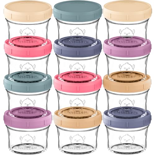 Image of KeaBabies 12pk 4oz Glass Baby Food Containers with Lids - Leak-Proof, Microwavable Small Glass Jars, Baby Purees & Toddler Snack Storage Containers, BPA-Free, Dishwasher & Freezer Safe (Sunset)