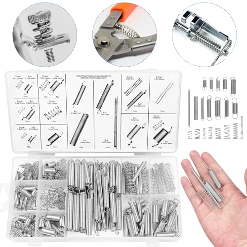 Baxcdyswe 200 Stück Feder Sortiment Set Kit, Verschiedene Zugfeder, Edelstahl Druckfeder und Zugfedern 20 Größen in Praktischer Aufbewahrungsbox für Werkzeuge & Geräte, Handwerkzeuge, Automotive