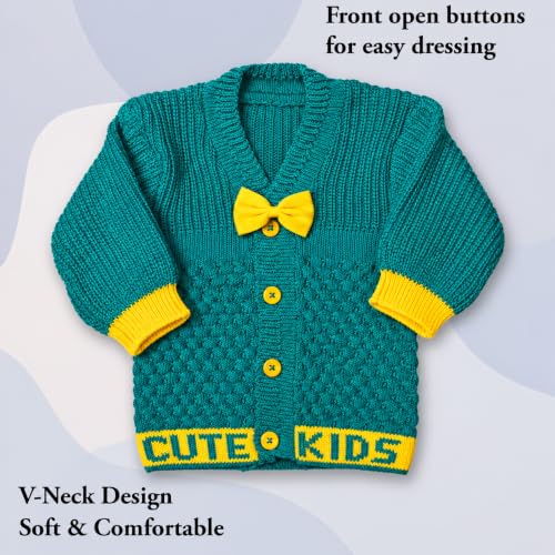 Image of Baby Unisex New Born Baby Boys Girls Soft Comfortable Trendy Woolen Round Neck Stripe Sweater Set with Payjami, Cap and Pair of Booties for Toddlers