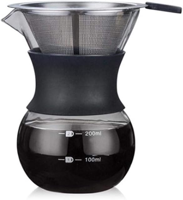 YunNasi Pour Over Coffee Maker Glass Hand Drip Coffee Brewer Set with Permanent Filter (200ml)