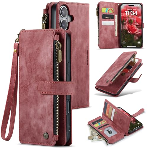 Coque iPhone 17 portefeuille UEEBAI anti-perte de cartes rouge