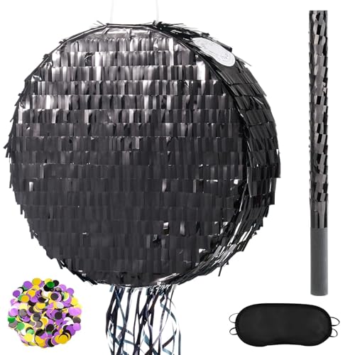 WERNNSAI Pinata ronde – Noir DIY Kit complet de décoration d'anniversaire avec piñata bâton,...