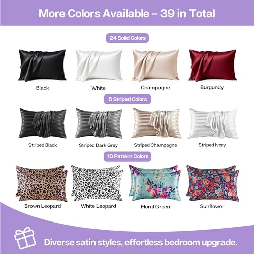 Image of MR&HM Satin Pillowcase for Hair and Skin, Silk Satin Pillowcase 2 Pack, Standard Size Pillow Cases Set of 2, Silky Pillow Cover with Envelope Closure (20x26, Lavender)