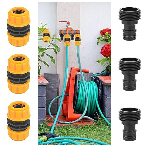 BUZIFU Set of 6 Garden Hose Connectors Set 3 Pack Hose Repair Connector Extender 1/2 inch Quick Fix Extend Connector + 3 Pack 3/4 inch Male Threaded Adaptor Hose Pipe Adaptor for Graden Hose Pipe