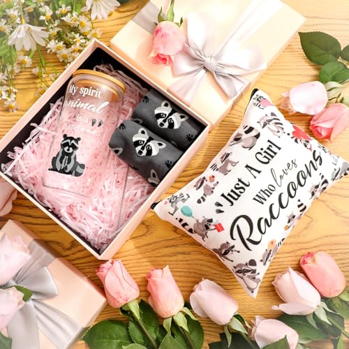 Layhit 3 Pcs Raccoon Gifts for Women Teaches Day Thank You Gift 16 oz Coffee Glass Cosmetic Makeup Bag Cute Socks for Friend Teacher Colleague Employee4