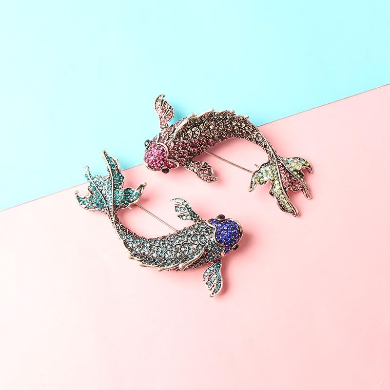 2 Pcs Elegant Red Koi Fish Brooch Pin with Multicolor Gemstones, Zinc Alloy Synthetic Stones, Vacation/Party Wear Accessory, December Birthstone Jewelry image 5