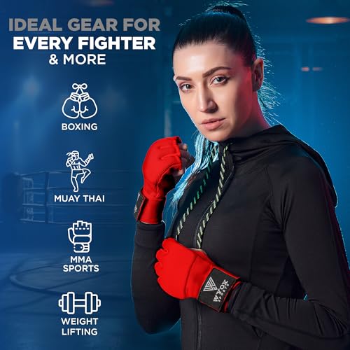 Image of WYOX Gel Boxing Hand Wraps Inner Gloves for Men & Women - 80cm /31inch Quick Wrist Strap, Padded Knuckle Support, Fingerless MMA Muay Thai Kickboxing Wraps for Training, Punching & Martial Arts