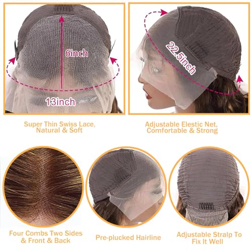Image of LETMIEO 30 inch Ombre Lace Front Wig Human Hair 13x6 HD Straight Highlight Wig Human Hair 180% Density 4 /27 Colored Honey Blonde Lace Frontal Wigs For Women Glueless Pre Plucked with Baby Hair