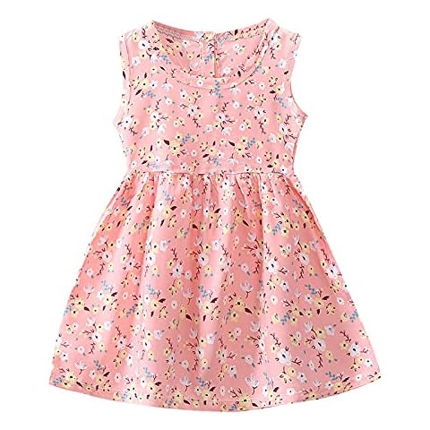 Girls Dress, SHOBDW Toddler Kids Baby Girls Sleeveless Floral Flower Strawberry Fruit Print Summer Beach Princess Dress Children Clothes (Pink,4-5 Years) Cover
