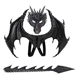 Yinrunx Halloween Customes for Boys Children's Dragon Costume for Kids Halloween Black Masks Funny Dinosaur Costume Dragon Mask Tail Wings Cosplay Props Party Dress Up Customs for Halloween for Kids