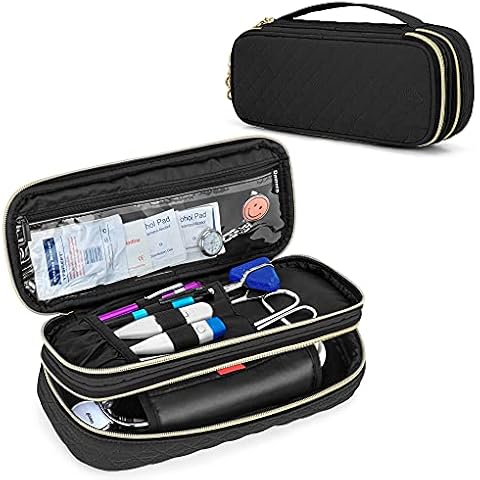 Damero Double Layer Stethoscope Case Compatible with 3M Littmann/ADC/Omron Stethoscope, Stethoscope Carrying Case Travel Bag for Nurse Accessories, Black Cover