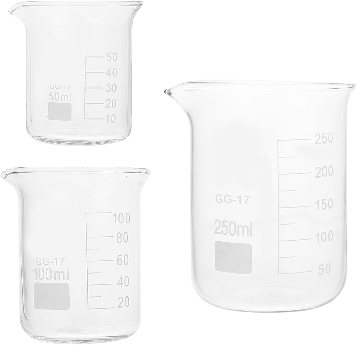 Ciieeo 3Pcs Glass Graduated Beakers Lab Measuring Beakers with Spout for Easy Pouring Heat Resistant Reusable for Chemistry Experiments and Liquid