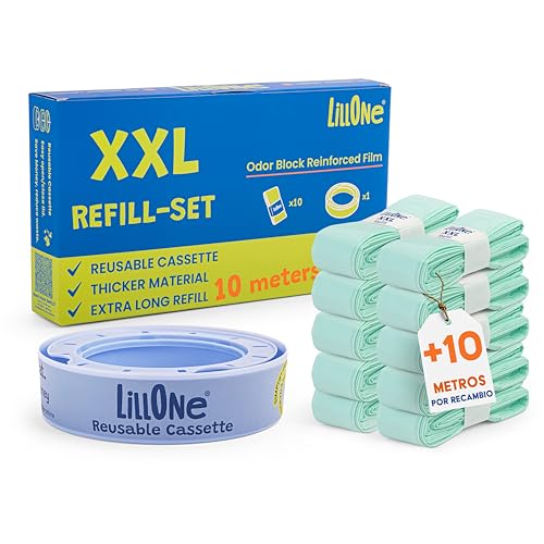 Lillone Xxl-Set 10 Recargas De Más De 10 Metros 1 Cassette Reutilizable Compatible Con Cubos Para Pañales Angelcare, Munchkin Extra Largas, De Alta Densidad