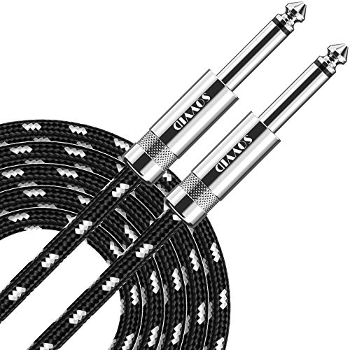 Guitar Cable 10ft Sovvid Electric Instrument Cable Bass AMP Cord for Electric Guitar, Bass Guitar, Electric Mandolin, Pro Audio Right Angle to Straight (Straight Angle 10FT, Black+White)