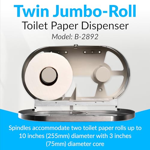 Bobrick B-2892 Surface-Mounted Twin Jumbo-Roll Toilet Paper Dispenser, Double Roll Toilet Paper Holder