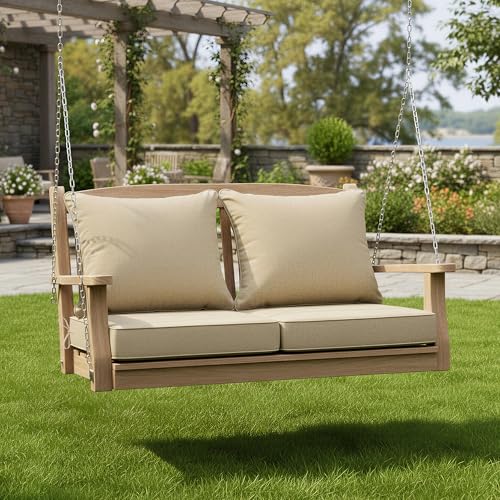 Image of Summsun Outdoor Chair Cushions Set of 2, Faux Linen Patio Furniture Cushions, Water Resistant Backrest and Deep Seat Cushion Set with Straps, Removable Cover, Non-Slip Bottom, 22 x 22 Inch, Nature