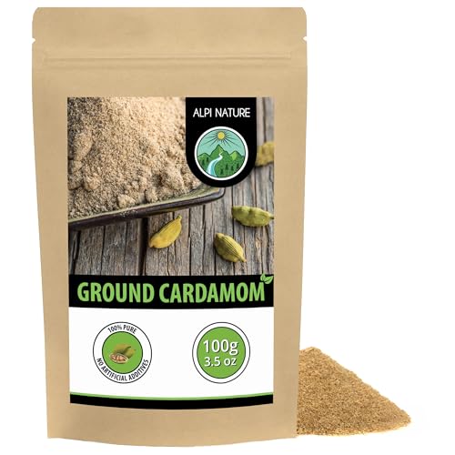 Alpi Nature Cardamom Powder 100g 3.5 oz Ground Cardamom Pods and Seeds for Cooking and Baking