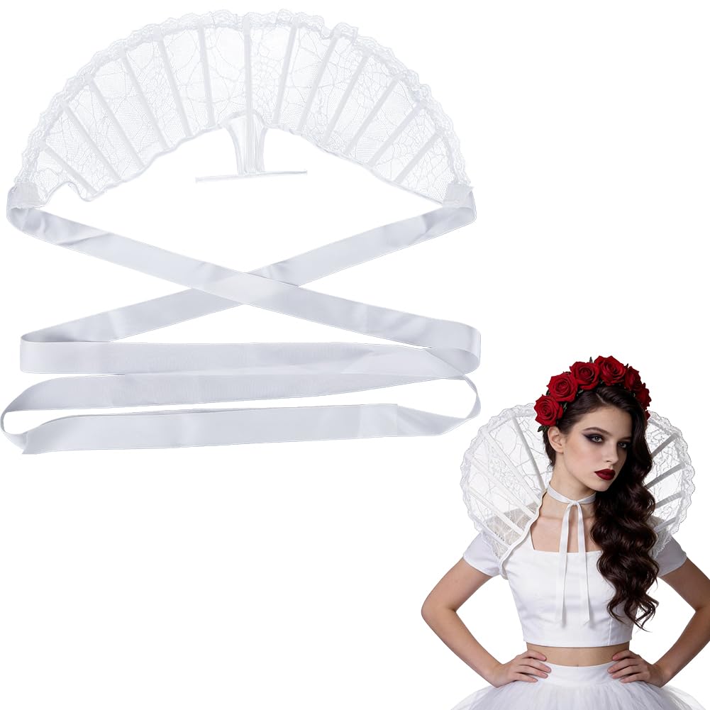 GORGECRAFT Women's Lace Victorian Collar Baroque Gothic Lace Stand Up Collar With Tie Straps White Queen Standing Halloween Vampire Costume Accessory for Cosplay Masquerade Carnival Parties