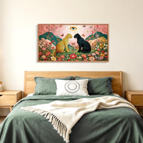 Image of CHDITB 3D Boho Leopard Panther Wall Art,Mystical Folk Floral Eye Wall Decor
