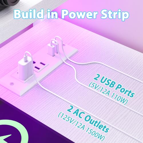 Image of DurayLoly 55 inch Computer Desk with Power Outlet & Fabric Drawer,White