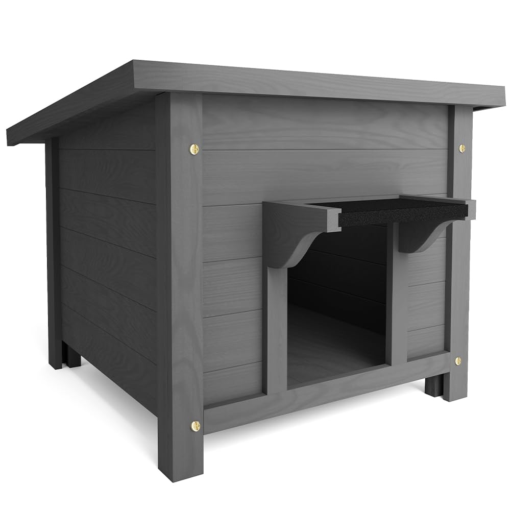 BAKAJI Cuccia per Animali Domestici Grigia in Legno, Casetta per Cani e Gatti con Tetto Apribile, Casa, Esterno Interno Resistente Intemperie e Agli Agenti Atmosferici, Tettoia Asfaltata, 60x58x47cm
