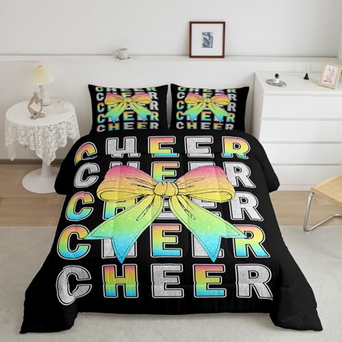 Image of Feelyou Colorful Cheer Bow Kids Comforter Set Toddler Size Glitter Cheerleader Bedding Set Cheerleading Duvet Quilt for Kids Boys Girls Bedroom Sport Decor Microfiber Ultra Soft Breathable