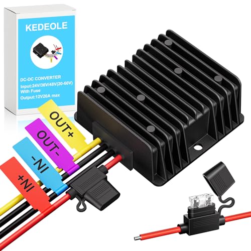 36V 48V to 12V 20A Step Down Converter-Golf Cart Voltage Reducer with Fuse|36V 48V to 12V Converter for Golf cart 20A 240W DC to DC Converter Waterproof for RV Accessories Forklifts & Solar Systems