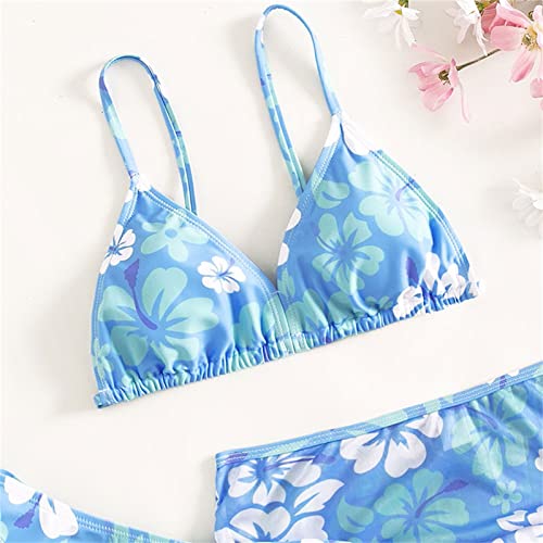 Girl's Swimsuit, Bathing Suits 3 Piece Tropical Floral Twist Cross Bikini Sets Girls' Swimwear with Cover Up Skirt3