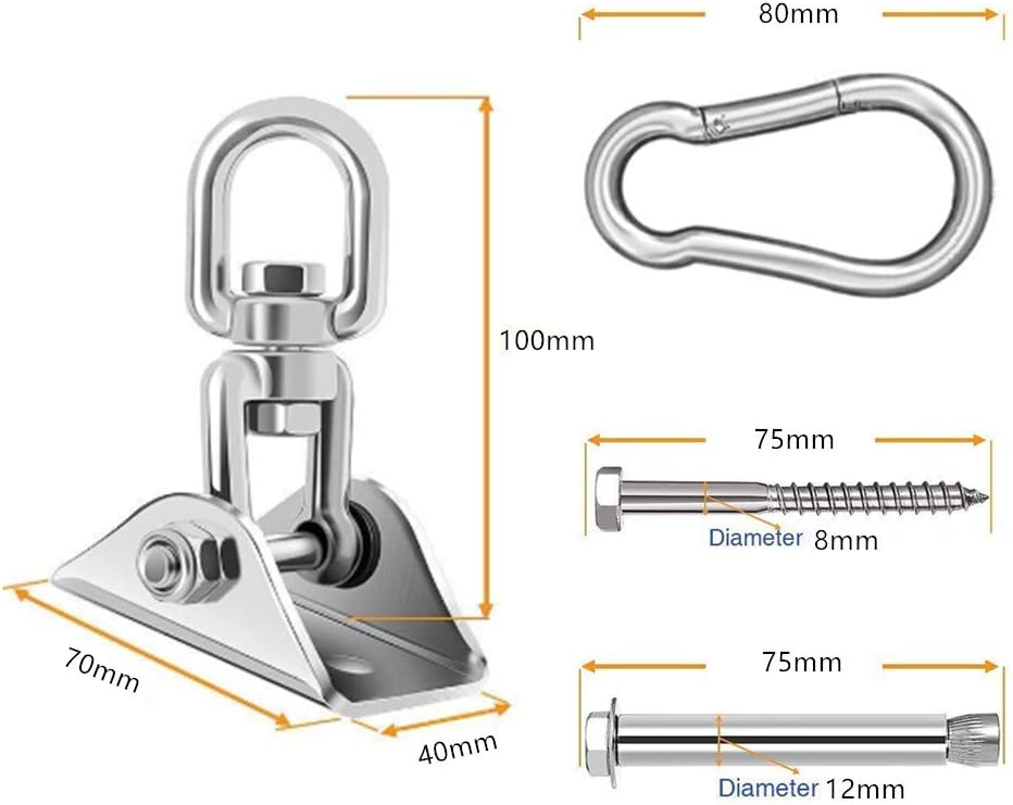 HOMPER Hammock Hanging Kit 2PCS, 1000 lb Capacity Heavy Duty 360° Rotate Swing Hooks forChair, Yoga, Outdoor Patio Porch - Image 2