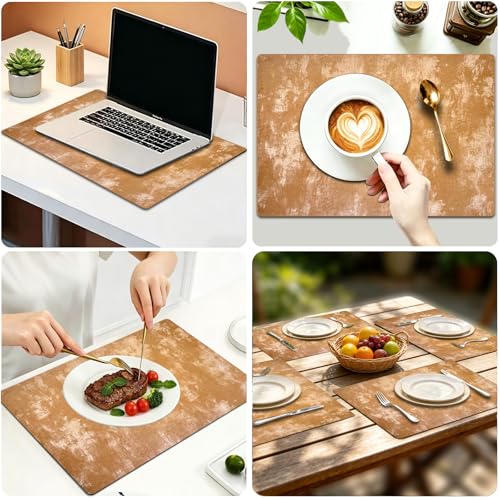 SHUFGY Faux Leather Placemats Set of 4, 11.8"x17.7" Reversible Table Mats - Waterproof, Stain & Heat Resistant, Easy Clean for Dining, Gatherings, Outdoor (Apricot) by SHUFGY - Used condition - Image 7