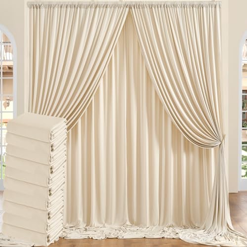50ft x 10ft Wrinkle Free Beige Backdrop Curtain for Wedding Parties, Thick Polyester Photo Backdrop Drapes for Baby Shower Engagement Birthday Party Backdrop Stand,5ft x 10ft 10 Panels