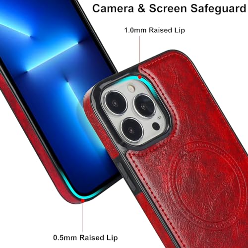 Coque iPhone 13 Pro Max cuir bordeaux compatible charge sans fil MagSafe et béquille intégrée