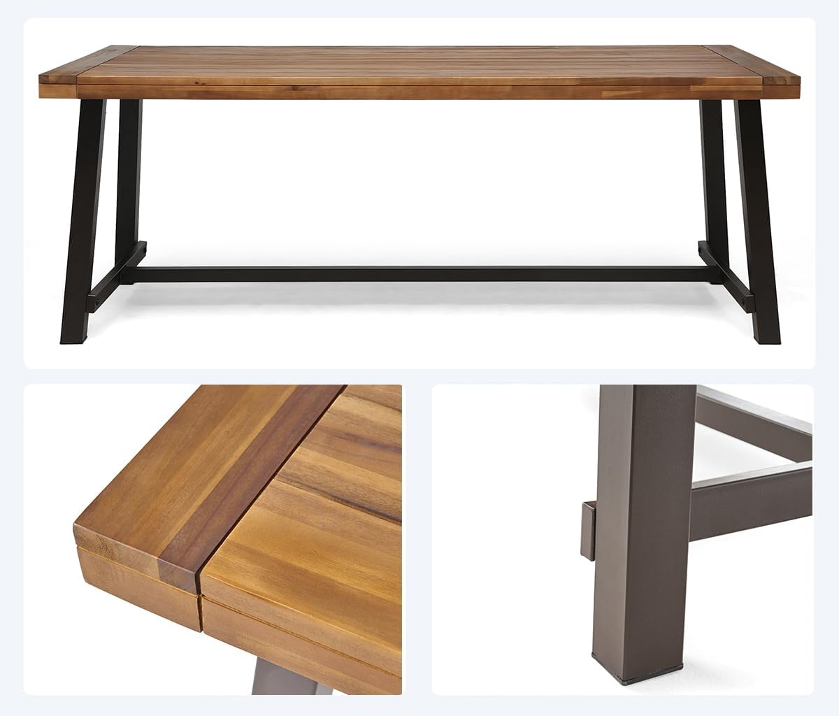 Outdoor Dining Table for 8 People, Rectangular Patio Table with Wood Top, Outdoor Eight Seater Wooden Dining Table, Outdoor Table for Garden (Teak)