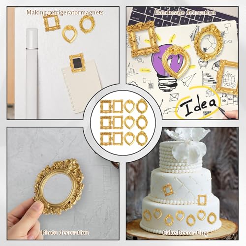 Image of Vintage Charm 12PCS Mini Photo Frame - Baroque Resin Picture Frames, Photo Frames for Wall Decor, Mini Vintage Photo Frame for Wall Decor, DIY Crafts, Home Decor, Golden