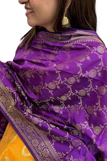 Purple Banarasi Silk Dupatta for Women – Lightweight Ethnic Stole, Traditional Banarasi Dupatta with Handcrafted Tassels, Designer Scarf for Wedding, Festival & Casual Indian Outfits-image-10