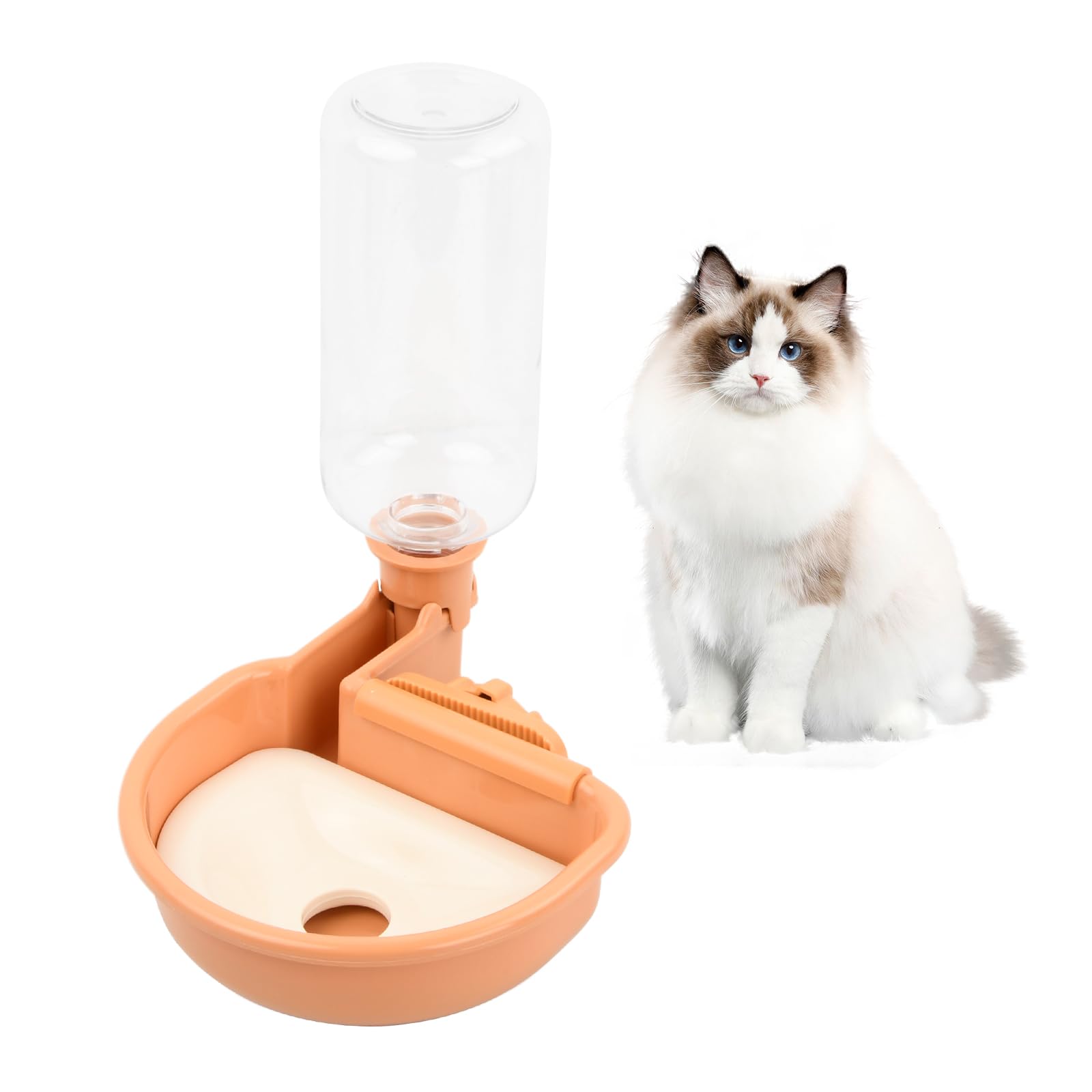 Dispensador de Agua para Mascotas, 480ml Bebedero Perro Colgante Dispensador, Bebedero Conejo para Jaula, Cuenco de Agua Soporte Alimentador Automático para Gato Perro Animal Pequeño (Naranja)