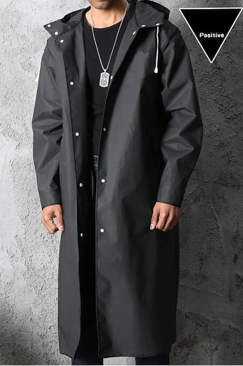 Men Black Waterproof Long Raincoat Rain Coat Hooded Trench Jacket Outdoor Hiking -yuyi - Image 4