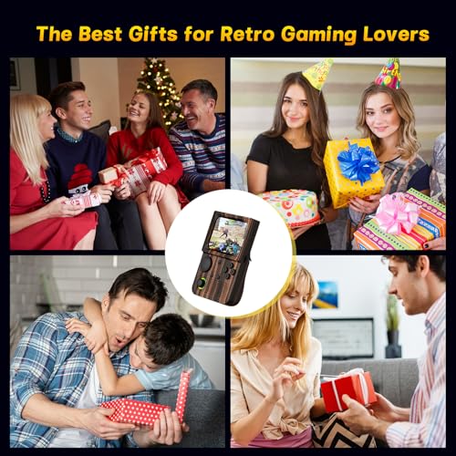 Image of R36T Retro Handheld Game Console, 3.5 Inch Video Game Console with 3500mAh Battery, Retro Gaming Console Supports WiFi Download Multiple Emulators and Network Battling (Wood Grain Coffee Color)