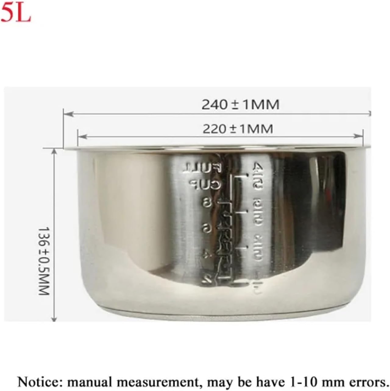 Stainless Steel Thickened Double Bottom Liner Of Electric Pressure Cooker Inner Pot 4L/5L/6L Cooking(6L)