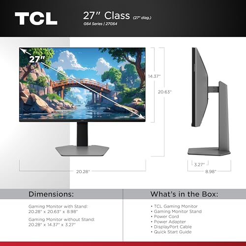 Image of TCL 27G64 27 Inch 1440P (QHD) QD Mini LED Gaming Monitor, 180Hz, 1ms, HDR600 Brightness, 180 Local Dimming Zones, AMD FreeSync, NVIDIA G-SYNC Compatible, HDMI and DisplayPort Inputs, Off-White