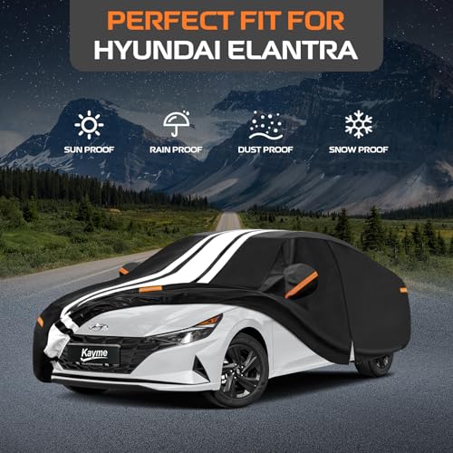 Image of Kayme Heavy Duty Car Cover for Hyundai Elantra Waterproof All Weather | Elantra /Avante 1996-2026,Outdoor Full Exterior Cover Rain Snow Sun UV Protection,Gift with Tape /Towel /Bag,Soft Cotton Inner