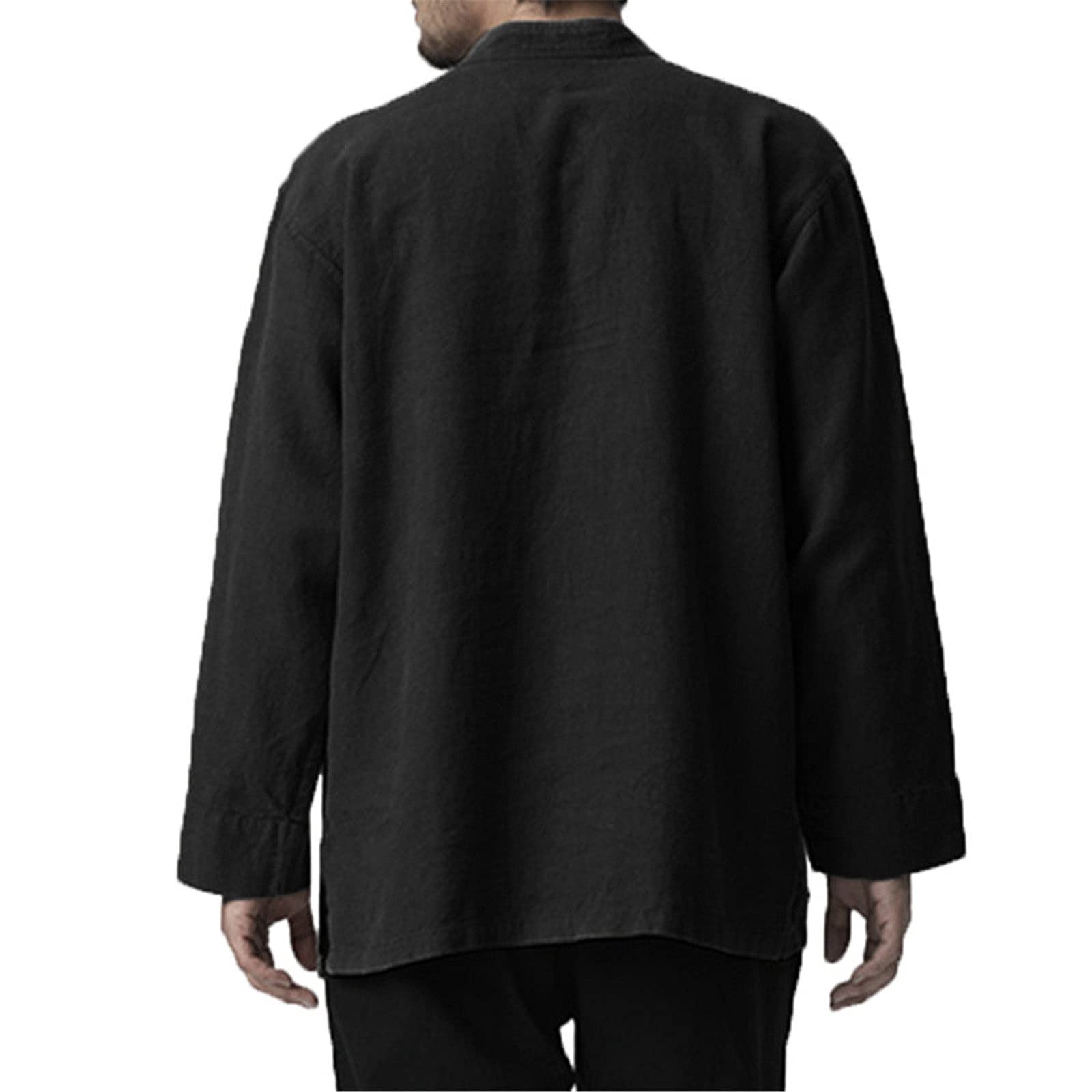 Magliette da uomo alla moda, con scollo a V, tasche sul petto con bottoni in stile retrò, Nero , XXL