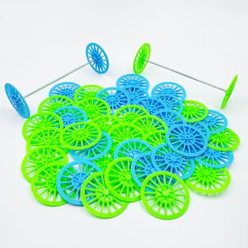 40PCS Vintage Toy Car Wheels 37mm Model Toy Plastic Wheel with 20PCS Shaft Round Rod Axles for RC Car Truck Airplane DIY Model Toy Accessories (Green,Blue)