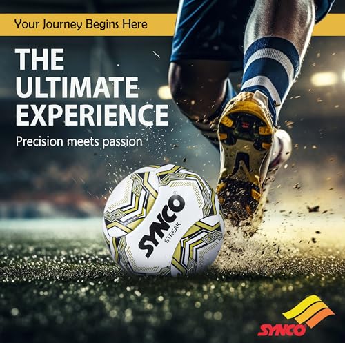 Image of Synco Streak Football | 6 Panel PVC Machine Stitched Soccer Ball | Ideal for Training on Soft & Grass Grounds | Size 5