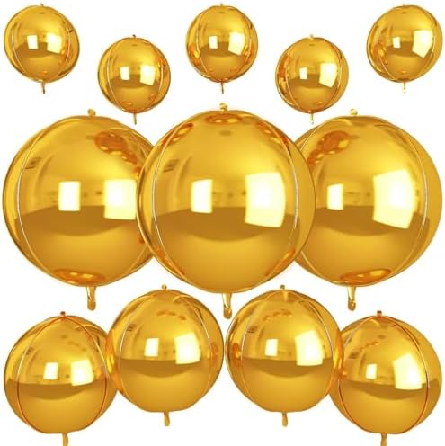 Lot de 12 ballons ronds en feuille d'aluminium doré métallique po...